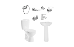 Combo Baño Corona (Sanitario, Lavamanos de pedestal y Grifería)